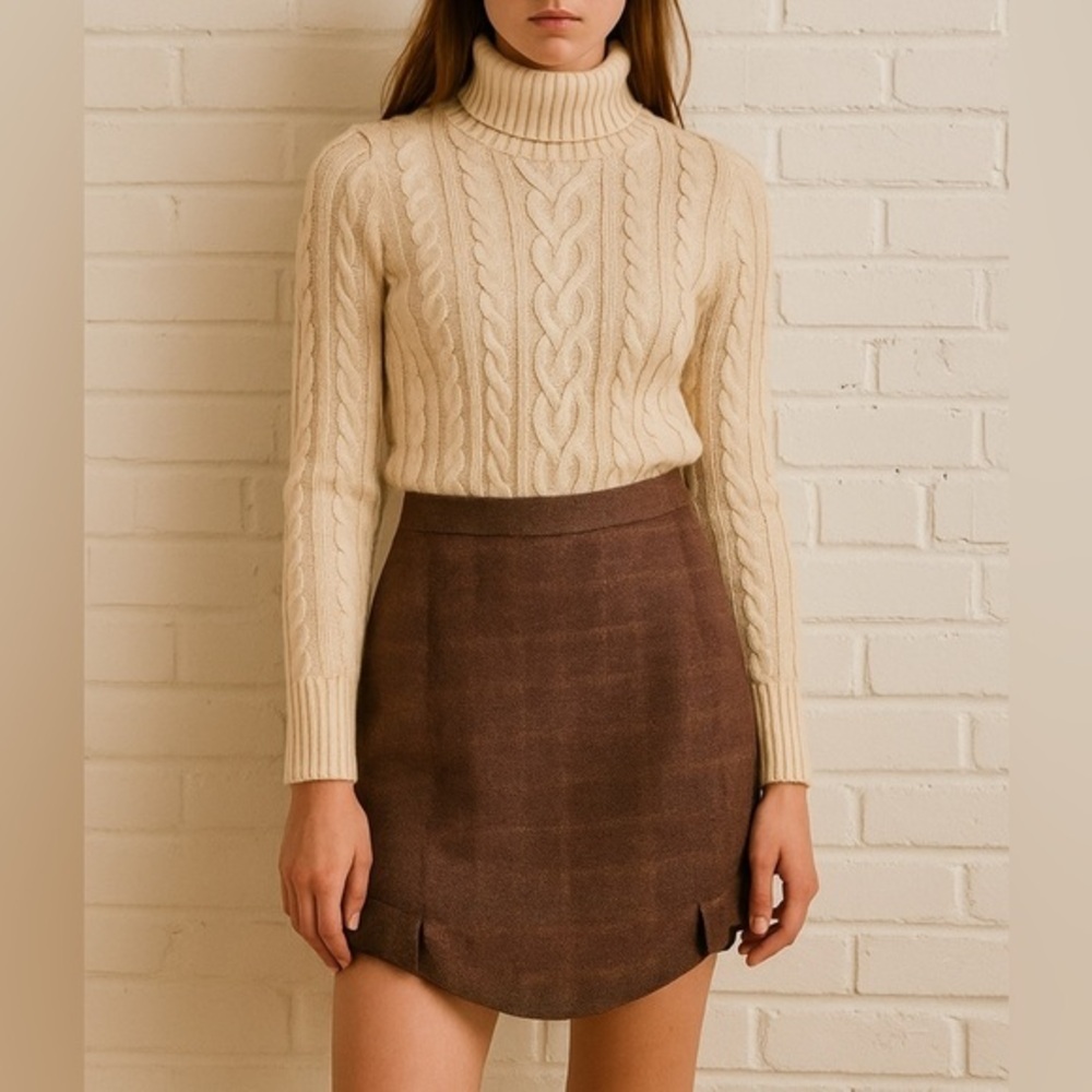 ST-MARTINS Marvis wool blend checkered brown skirt